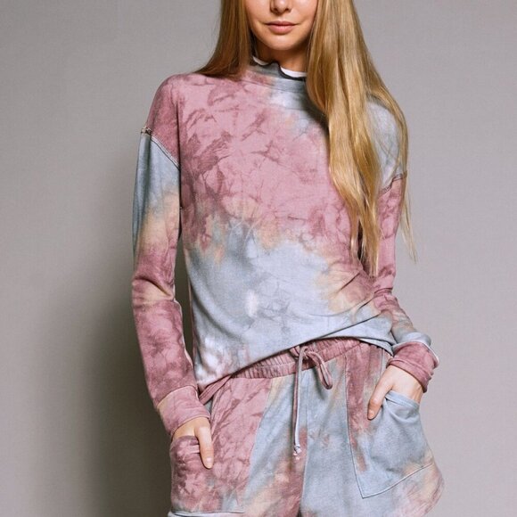 MYSTREE TYE DYE MOCK NECK PULLOVER WITH STITCH DETAIL - Picture 5 of 8